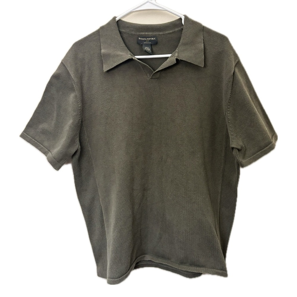 Banana Republic Polo Sweater XL Olive Green Short Sleeve Knit Cotton Blend